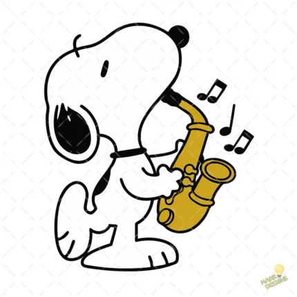 Vector Snoopy Tocando Saxofón con Notas Musicales para Sublimación