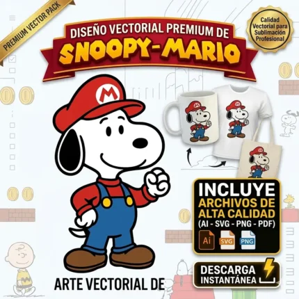 Vector Snoopy Vestido de Super Mario Bros Mashup para Sublimación