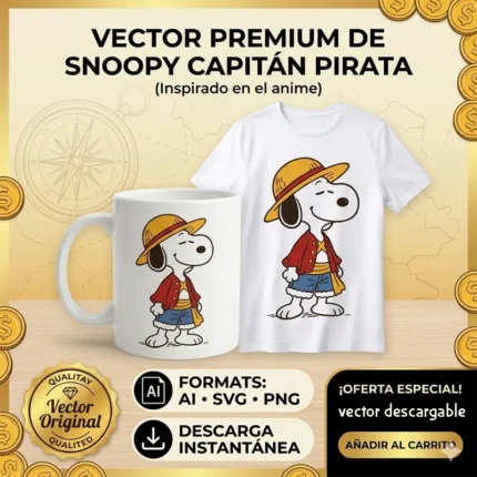 Vector Snoopy de Monkey D Luffy One Piece Anime Mashup para Sublimación