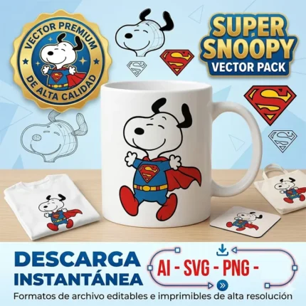 Vector Snoopy de Superman Disfraz de Superhéroe para Sublimación