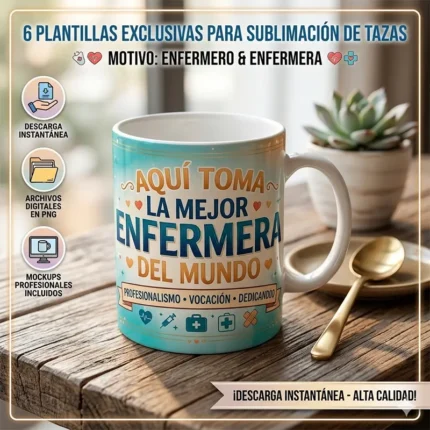 Pack 6 Plantillas para Sublimación de Tazas - Enfermero y Enfermera