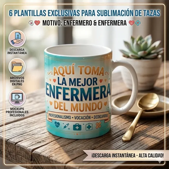 Pack 6 Plantillas para Sublimación de Tazas - Enfermero y Enfermera