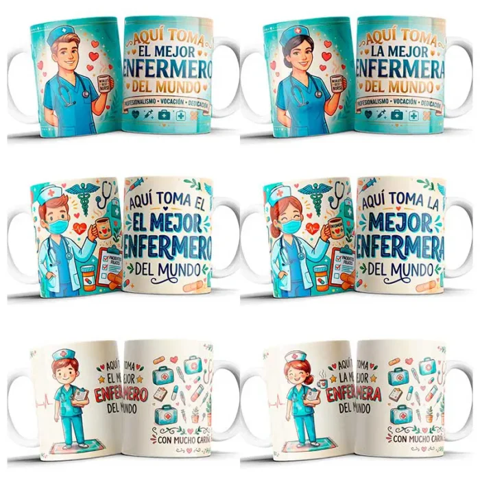 Pack 6 Plantillas para Sublimación de Tazas - Enfermero y Enfermera