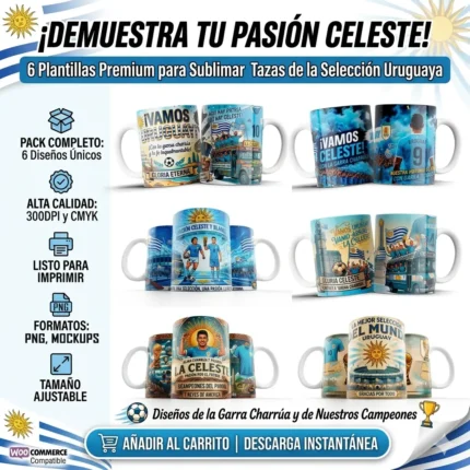 Pack 6 Plantillas para Tazas Selección Uruguaya Sublimación png