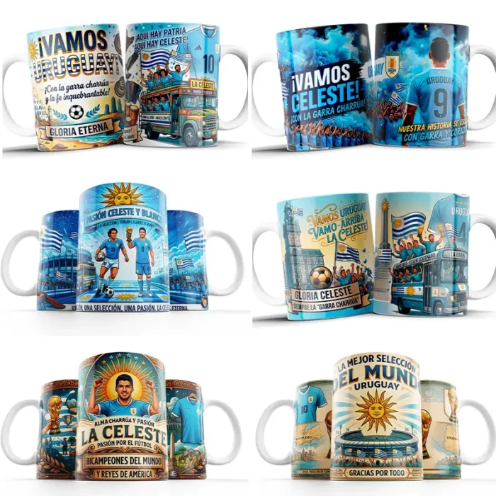 Pack 6 Plantillas para Tazas Selección Uruguaya Sublimación png