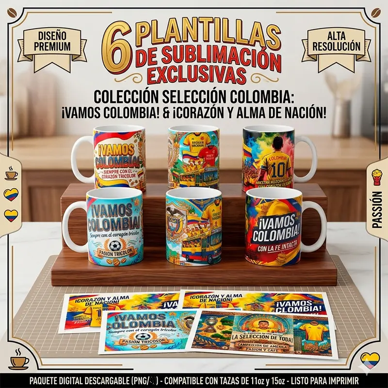 Pack 6 Plantillas para Tazas Selección de Colombia en png Pack 6 Plantillas para Tazas Selección de Colombia en png