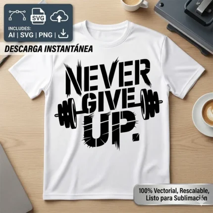 Vector Fitness Never Give Up Gym Pack Digital para Sublimación