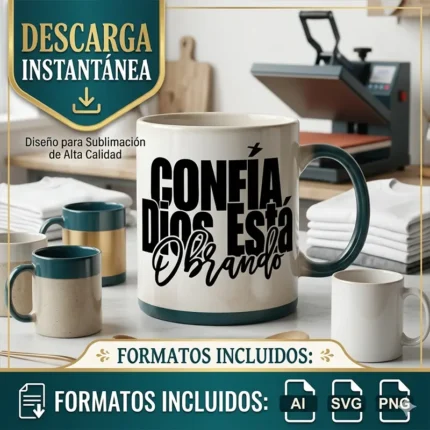 Vector Frase Cristiana Confía Dios Está Obrando Sublimación
