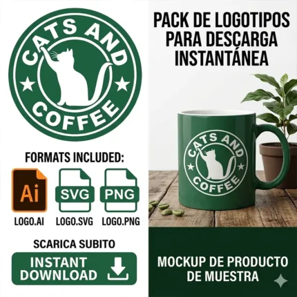 Vector Logo Premium Cats and Coffee Starbucks