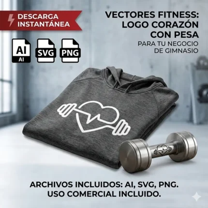 Vector Logo Premium Fitness Corazón con Pesa