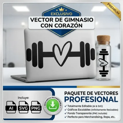 Vector Logo Premium Gimnasio Mancuerna Corazón