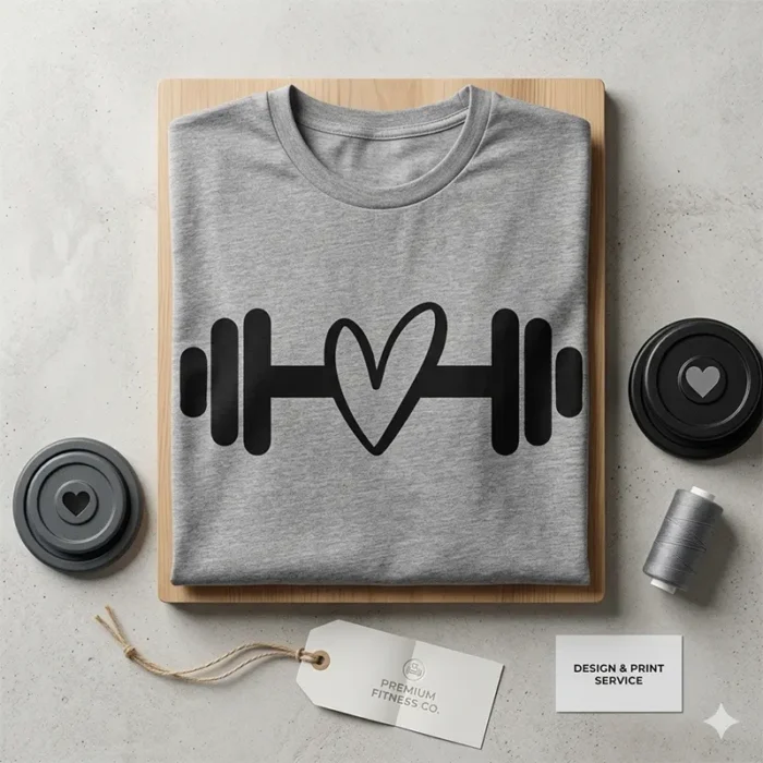 Vector Logo Premium Gimnasio Mancuerna Corazón
