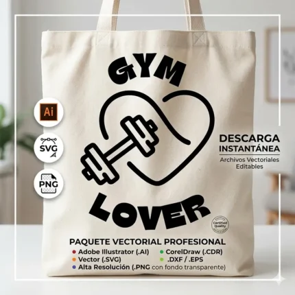 Vector Logo Premium Gym Lover Mancuerna Corazón