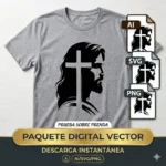 Vector Silueta Rostro de Jesús con Cruz para Sublimación