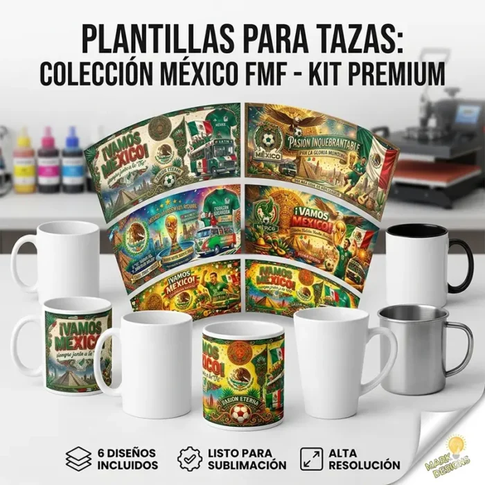 Pack 6 Plantillas para Tazas Selección de México - Sublimación PNG - Image 2