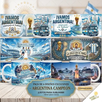 Pack 6 Plantillas para Tazas Selección Argentina - La Scaloneta Png