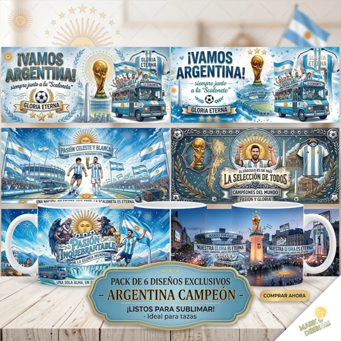 Pack 6 Plantillas para Tazas Selección Argentina - La Scaloneta Png