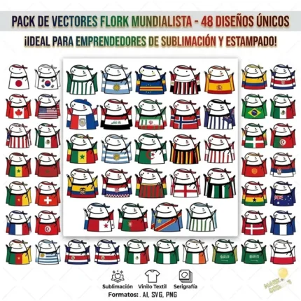 Pack Vectores Flork Mundialista - 48 Selecciones para Sublimación