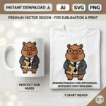 Vector cristiano Administrando con Integridad Sirviendo con Fidelidad con capibara administrador y traje estampado en taza y remera para sublimar svg png ai