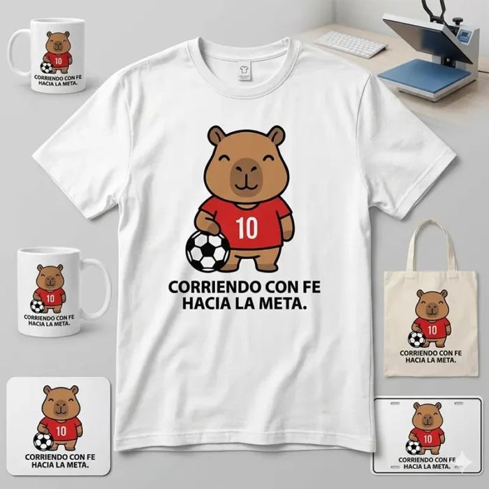 Corriendo con Fe hacia la Meta – Vector Cristiano Capibara Futbolista para Sublimar