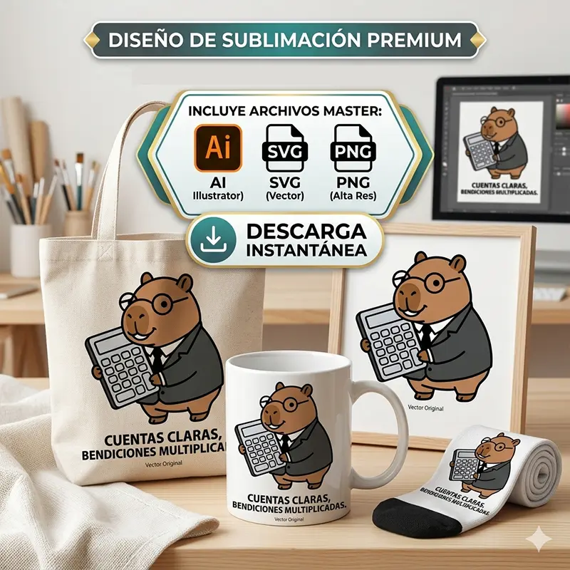 Cuentas Claras, Bendiciones Multiplicadas – Vector Cristiano Capibara Contador para Sublimar Cuentas Claras, Bendiciones Multiplicadas – Vector Cristiano Capibara Contador para Sublimar - Imagen 1