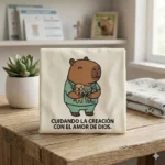 Cuidando la Creación con el Amor de Dios – Vector Cristiano Capibara Veterinario para Sublimar