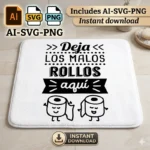 Vector divertido Deja los Malos Rollos Aquí con papel higiénico kawaii estampado en tapete de baño para sublimar SVG PNG AI