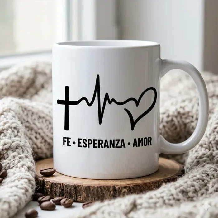 Fe, Esperanza, Amor – Vector Cristiano con Cruz y Corazón para Sublimar