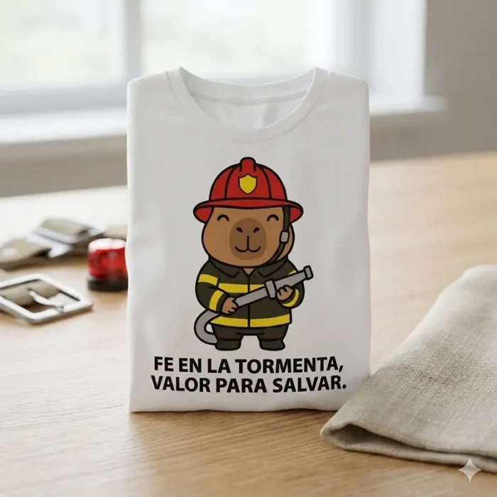 Fe en la Tormenta, Valor para Salvar – Vector Cristiano Capibara Bombero GRATIS para Sublimar