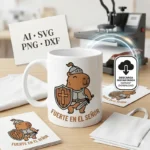 Vector cristiano Fuerte en el Señor con capibara guerrero armadura y escudo estampado en taza para sublimar SVG PNG AI