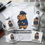 Guardando la Paz con un Corazón de Fe – Vector Cristiano Capibara Policía para Sublimar