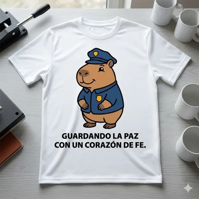 Guardando la Paz con un Corazón de Fe – Vector Cristiano Capibara Policía para Sublimar