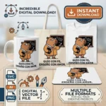 Vector cristiano Guío con Fe Enseño con Amor con capibara maestro y pizarrón estampado en taza, tote bag y remera para sublimar svg png ai