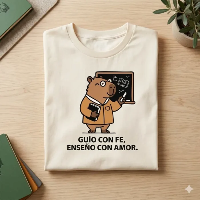 Guío con Fe, Enseño con Amor – Vector Cristiano Capibara Maestro para Sublimar
