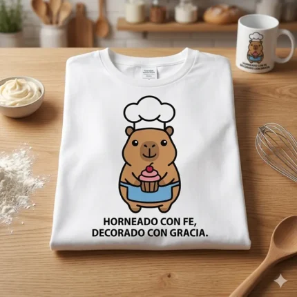 Horneado con Fe, Decorado con Gracia – Vector Cristiano Capibara Repostero para Sublimar
