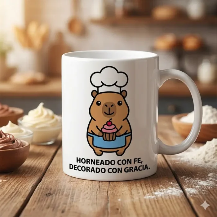 Horneado con Fe, Decorado con Gracia – Vector Cristiano Capibara Repostero para Sublimar