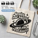 Vector cristiano Jesús me Salvó y me Restauró con planeta y estrellas estampado en bolsa para sublimar SVG PNG AI