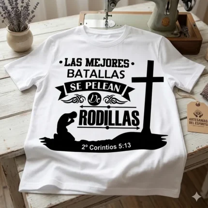 Las Mejores Batallas se Pelean de Rodillas – Vector Cristiano con Cruz para Sublimar
