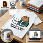 Vector cristiano Líneas de Código Caminos de Fe con capibara programador en laptop estampado en remera y taza para sublimar svg png ai