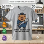 Vector cristiano Manos que Reparan Dios que Sostiene con capibara mecánico y llave inglesa estampado en remera para sublimar svg png ai
