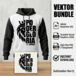Vector cristiano Poder y Gloria de Jehová con león y corona estampado en hoodie blanco y negro para sublimar SVG PNG AI