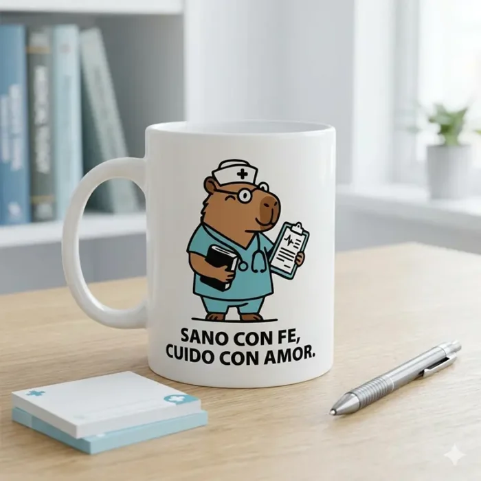 Sano con Fe, Cuido con Amor – Vector Cristiano Capibara Enfermero/a para Sublimar