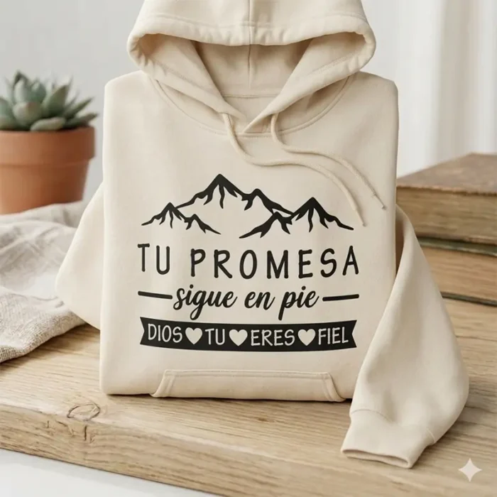 Tu Promesa Sigue en Pie – Vector Cristiano Gratis con Montañas para Sublimar