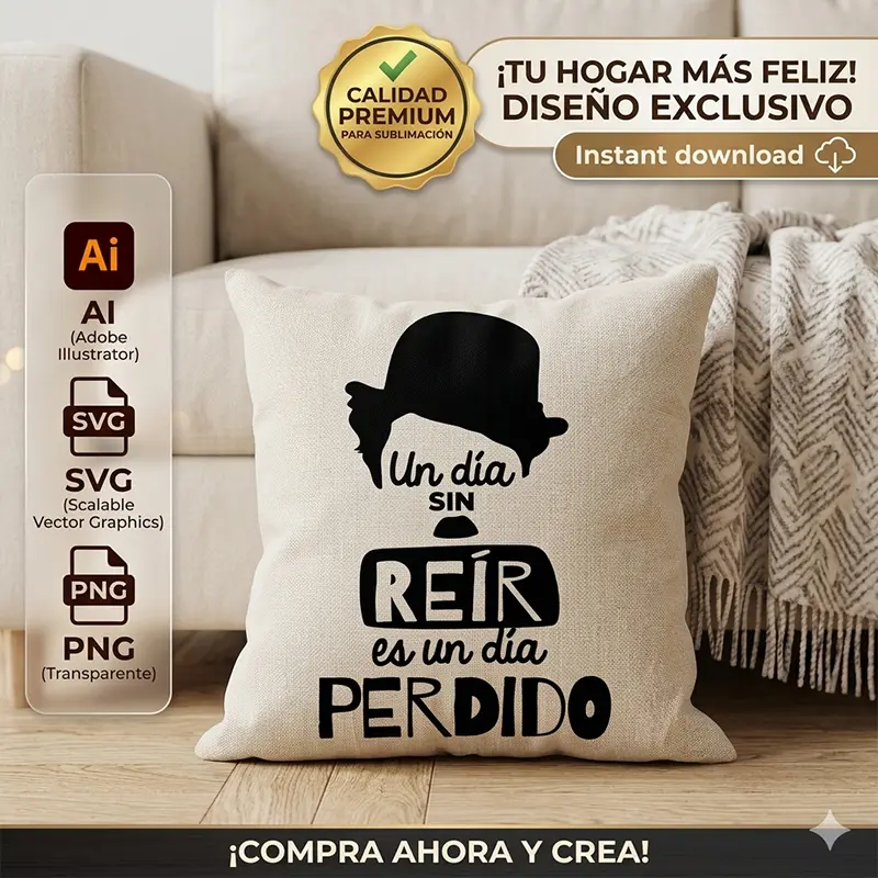 Un Día sin Reír es un Día Perdido – Vector Frase Humorística para Sublimar Vector frase humorística Un Día sin Reír es un Día Perdido con silueta de hombre con sombrero estampado en cojín para sublimar SVG PNG AI
