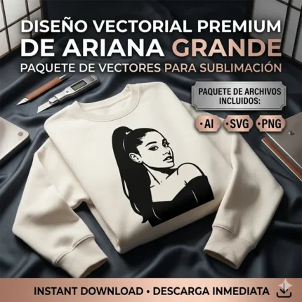 Diseño vectorial premium de Ariana Grande con su icónica coleta alta estampado en una sudadera color crema