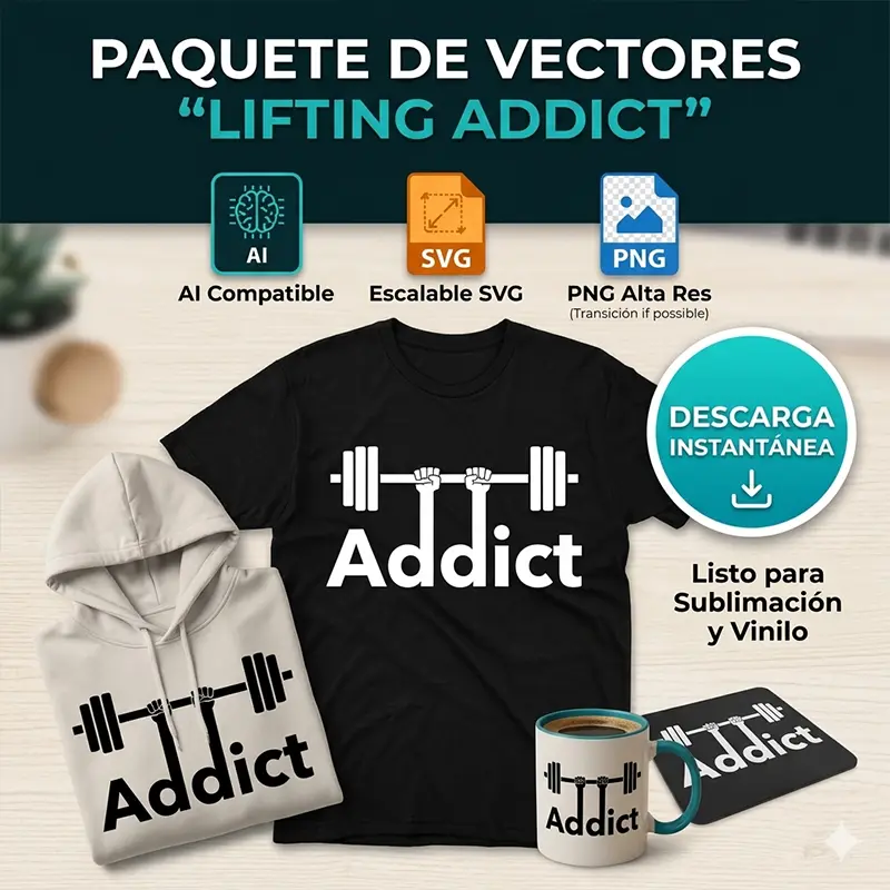 Vector Fitness Lifting Addict Gym Pack Digital de Sublimación Vector Fitness Lifting Addict Gym Pack Digital de Sublimación