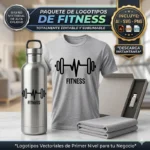 Vector Fitness Logotipo Latido Mancuerna Pack Digital