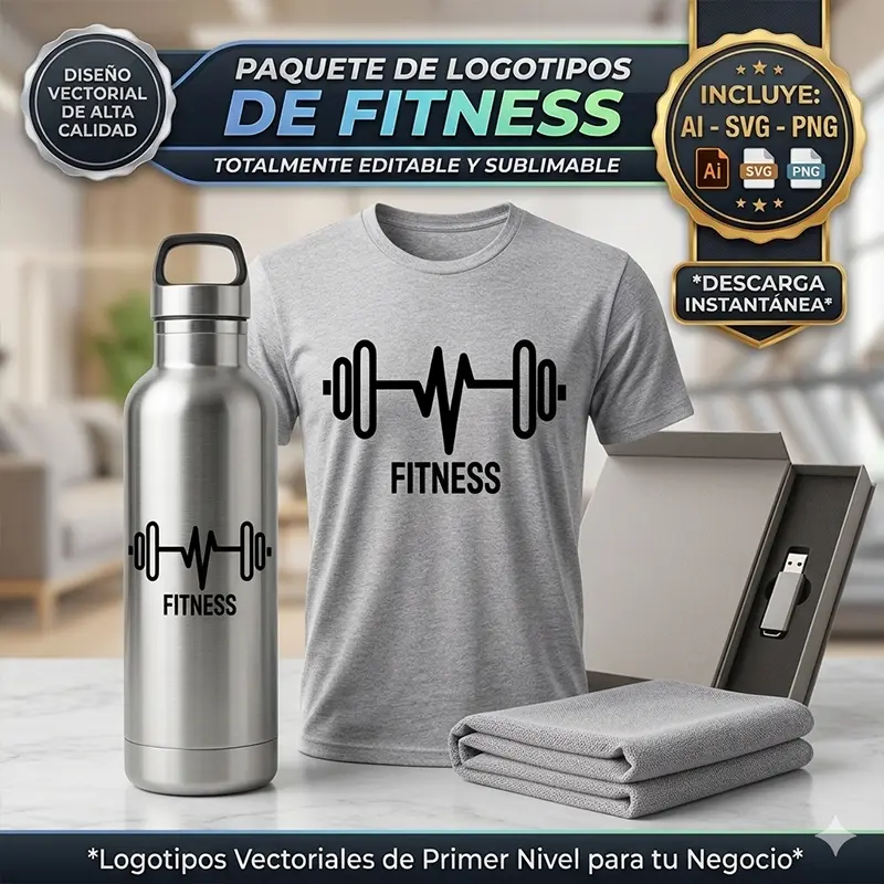 Vector Fitness Logotipo Latido Mancuerna Pack Digital Vector Fitness Logotipo Latido Mancuerna Pack Digital