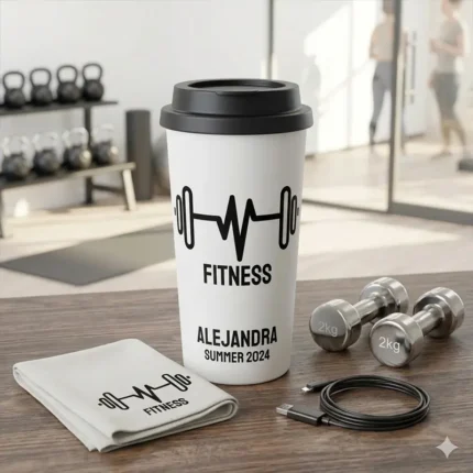 Vector Fitness Logotipo Latido Mancuerna Pack Digital
