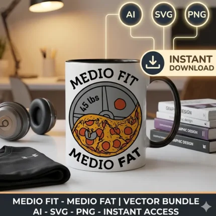 Vector Fitness Medio Fit Medio Fat Gym Pack Digital para Sublimación
